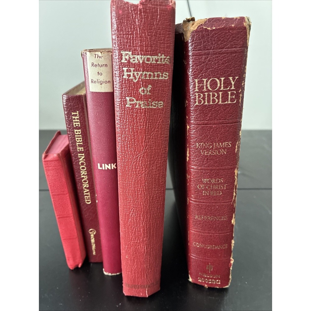 Lot of 5 Religious Books, Holy Bibles, Hymnal-staging-decor-Theology